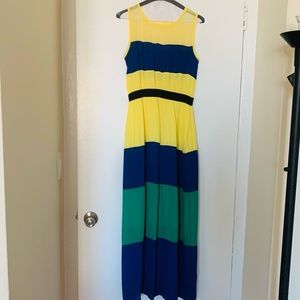 Pleated Yellow Colorblock Maxi Dress